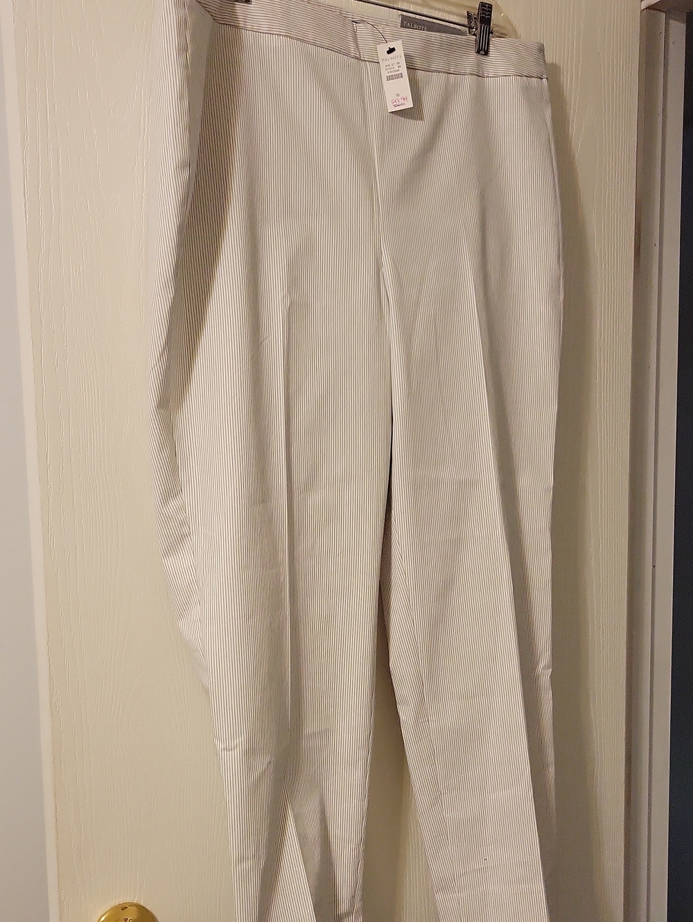 NWT Talbots Cream Pinstripe Slim Leg Chatham Ankle Pant